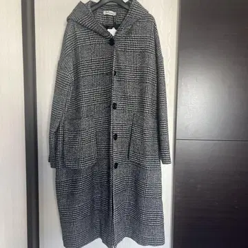 후드 부착 코트 격자 무늬