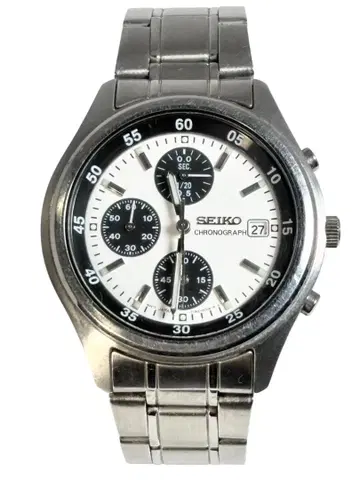 [ 작동품 ] SEIKO 손목시계 크로노그래프 팬더 데이트 남성용 실버