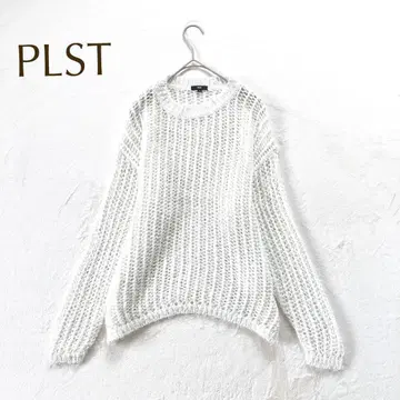 플라스테 시스루 니트 루즈핏 실루엣 (M) 화이트 코튼 혼방