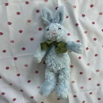 빈티지 Harrods 해롯 스카이블루 토끼 봉제 인형 그린 리본