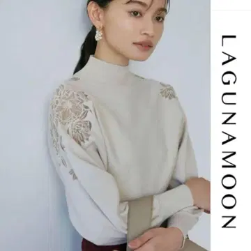 러그넘문 숄더 자수 니트 풀오버