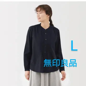 무인양품 여성 면 보일 긴팔 블라우스 L 사이즈 다크 네이비
