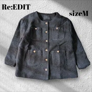 Re:EDIT 리디 노카라 트위드 자켓 골드 버튼 블랙 M