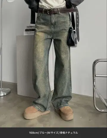 SHAGGIE 오로라 큐빅 장식 빈티지 루즈 데님 팬츠