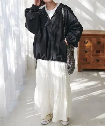 DISCOAT 나일론 아노락 후드티 블랙