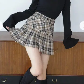 랜디 페이크 도킹 격자 무늬 미니 스커트