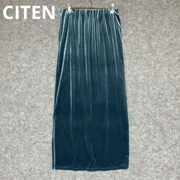 CITEN 다크 블루 벨벳 타이트 스커트