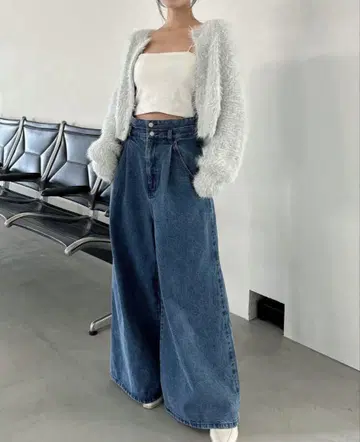다즐린 더블 하이웨스트 와이드 데님 팬츠