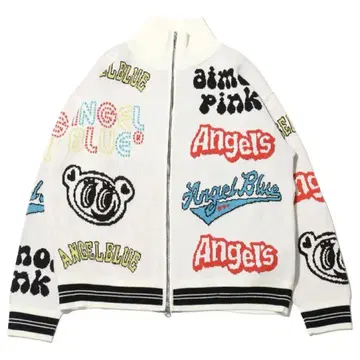 atmos pink x 엔젤 블루 올 패턴 로고 니트 블루종 화이트