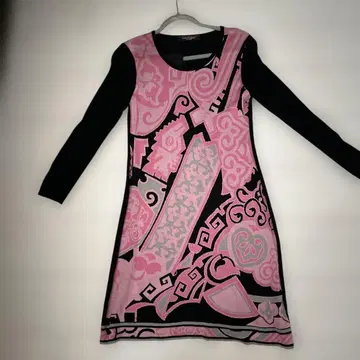 LEONARD FASHION 핑크 블랙 긴팔 미니 원피스
