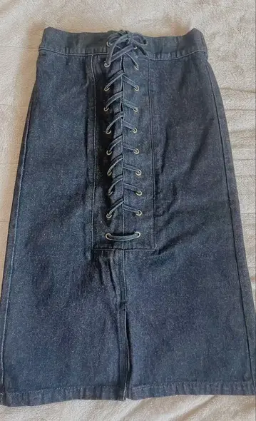 다크 데님 레이스업 타이트 스커트