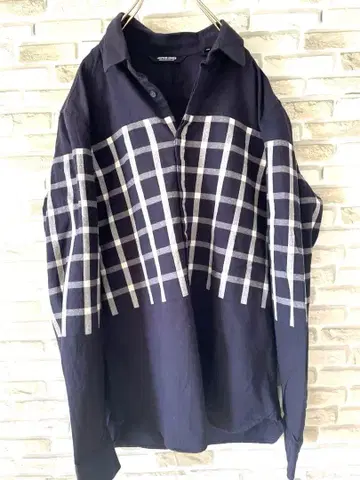 새상품급 JACK & JONES 네이비 체크 무늬 긴팔 셔츠