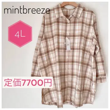 새상품 mintbreeze 4L 긴팔 체크 셔츠 베이지 면 코튼 100