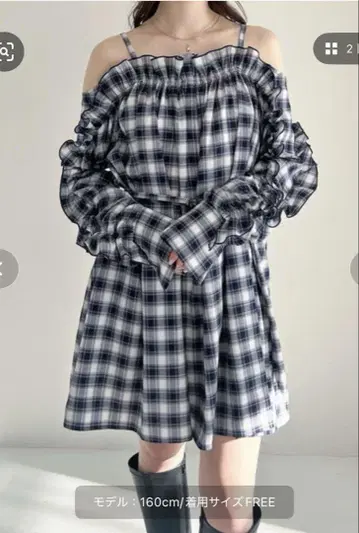 옴브레 체크 프릴 미니 원피스