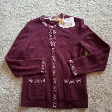 캐시미어 가디건 꽃무늬 자수 와인 레드