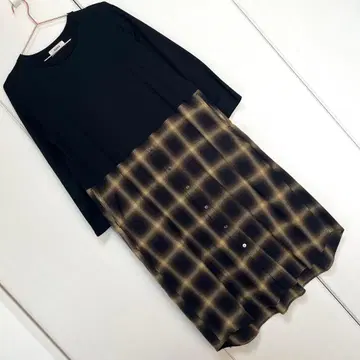 주카 옴브레 체크 도킹 원피스