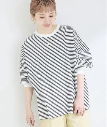 베이직 스톡 보더 루즈 롱TEE 보더 T셔츠