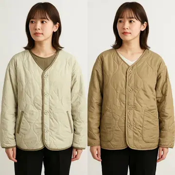 리버서블 노카라 퀼팅 자켓 F 사이즈 따뜻한 가을/겨울