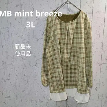 3L [ MB mint breeze ] 체크 무늬 긴팔 프릴 달린 튜닉