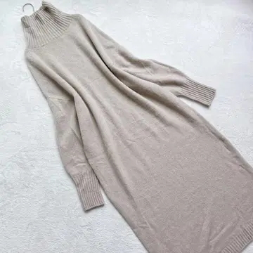 이에나 롱 니트 원피스 울 캐시미어 하이넥 드롭 숄더