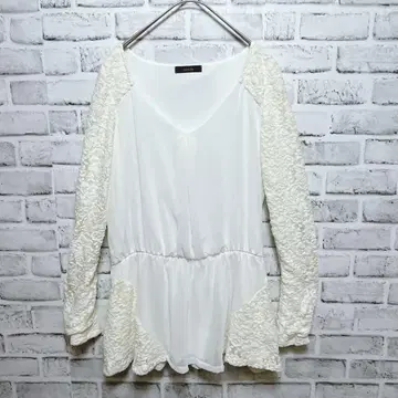 [리엔다] 긴팔 티셔츠 시어 블라우스 레이스 화이트 F 깔끔한