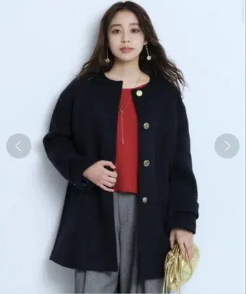 새상품 JUSGLITTY 노카라 A라인 코트 네이비