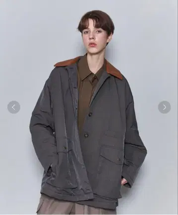 6(ROKU) 나일론 가죽 칼라 코트 / OLIVE