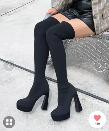 스파이럴걸 길이 선택 가능한 NORMAL 슬림 레그 니하이 부츠 블랙 M