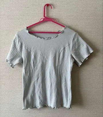 [ overE ] 멜로우 와이드 골지 패널 티셔츠 블루