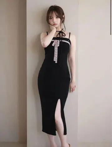 andmary Della ribbon dress black