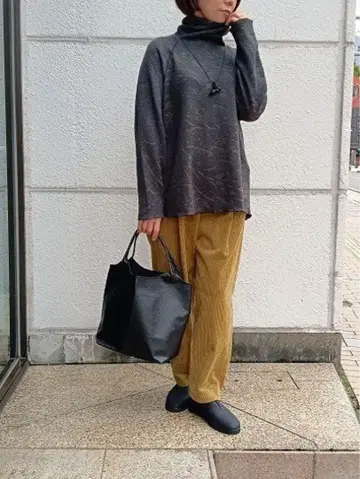 바바구리 2024 미사용 코듀로이 테이퍼드 팬츠 겨자