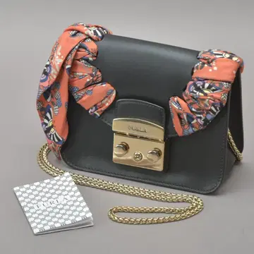 극미품 FURLA 훌라 메트로폴리스 숄더백 스카프 블랙