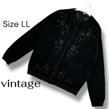 빈티지 루즈핏 쇼와 레트로 비즈 자수 블랙 가디건 LL
