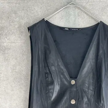 ZARA (S) 인조 가죽 롱 원피스 슬리브리스 블랙