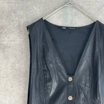 ZARA (S) 인조 가죽 롱 원피스 슬리브리스 블랙
