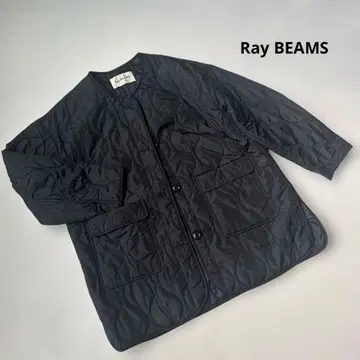 Ray BEAMS 블랙 퀼팅 자켓 코트 노카라