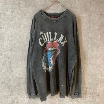 CHILLAX 스톤즈 로고 롱 T 빈티지 가공 프리 사이즈