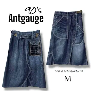90's Antgauge 데님 랩 스커트 천연 가죽 벨트 M