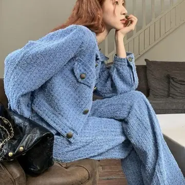 N.s 자카드 숏 자켓 세미 와이드 팬츠 셋업 L 사이즈
