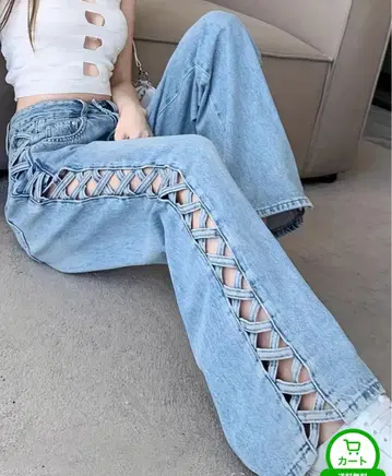 미사용 새상품 사이드컷 와이드 데님