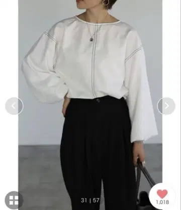 봉쥬르 사간 벌룬 슬리브 스티치 블라우스 화이트 택 포함 새상품
