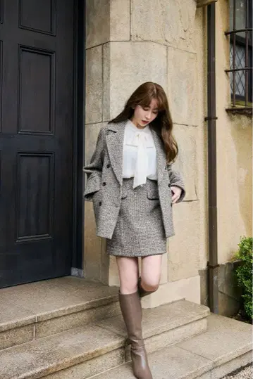 Her lip to Hemingway Check Tweed Skirt M