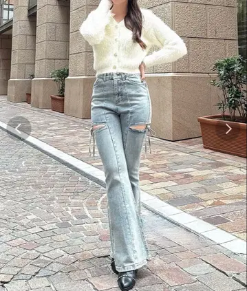 RESEXXY 컷 아웃 리본 데님 팬츠 아이스 블루/S