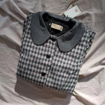 7 새상품 여성용 체크 무늬 긴팔 그레이 옷깃 레트로 멋스러운 작은 S