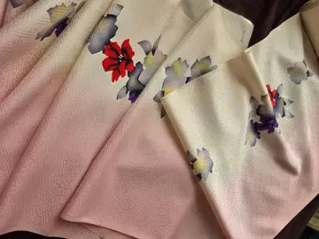 순수 실크 코몬 옷감, 크레이프 원단, 핑크 꽃무늬 색상, 리메이크용