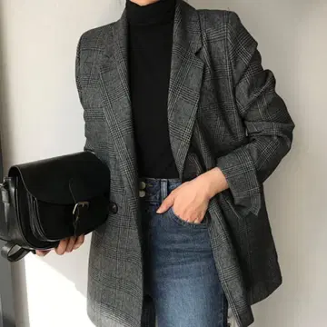 소매 슬릿 글렌체크 테일러드 자켓 여성용