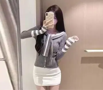 인기 급상승! 니트 세일러 상의 왕홍 그레이 프레피