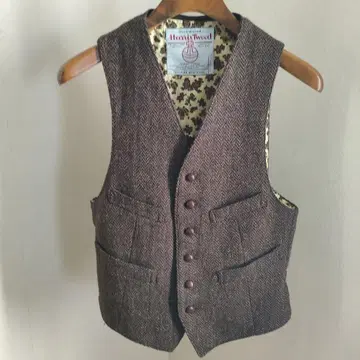 BEAMS+ 해리스 트위드 베스트 S 브라운 헤링본 페이즐리 안감