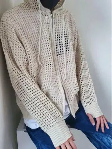 메쉬 니트 후디
