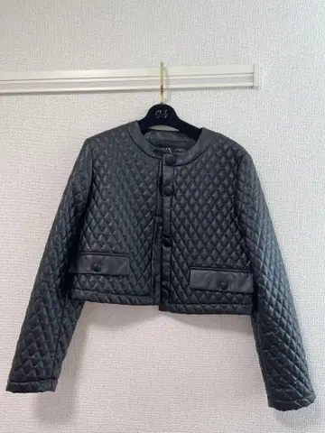 ZARA 퀼팅 가죽 자켓 블랙 M